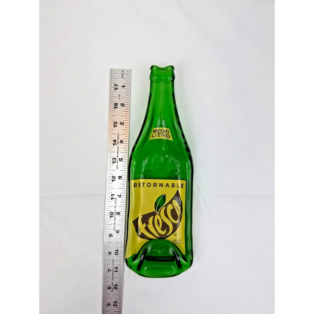 Fresca Bottle Flattened Glass Green Yellow Spoon Rest Cheese Tray